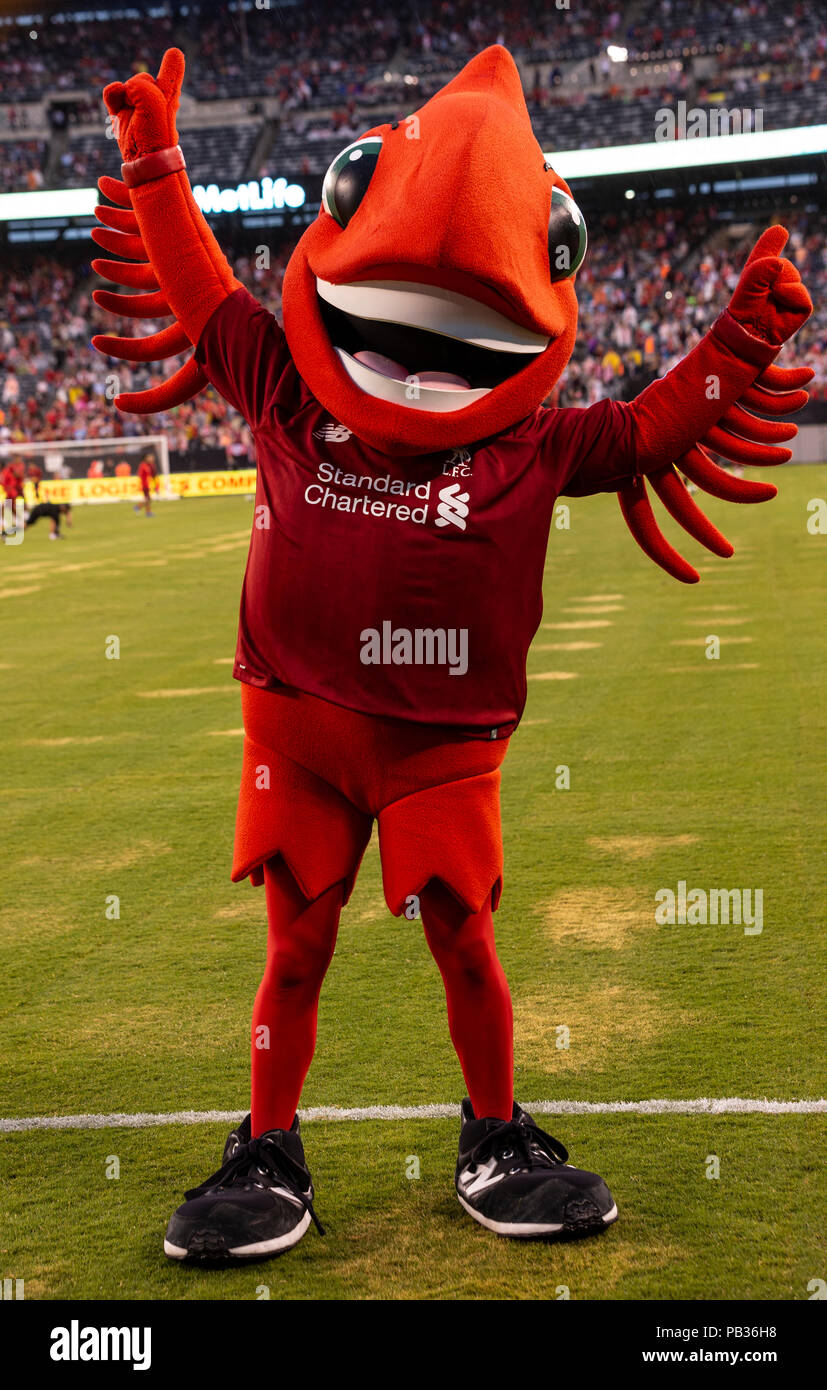 East Rutherford, NJ - July 25, 2018: Mighty Red mascot of Liverpool FC attends ICC game against Manchester City at MetLife stadium Liverpool won 2 - 1 Credit: lev radin/Alamy Live News Stock Photo