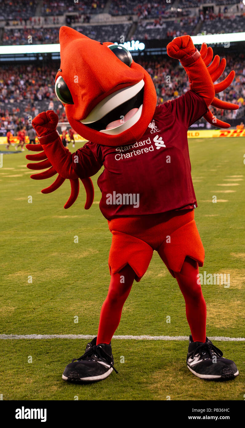 East Rutherford, NJ - July 25, 2018: Mighty Red mascot of Liverpool FC attends ICC game against Manchester City at MetLife stadium Liverpool won 2 - 1 Credit: lev radin/Alamy Live News Stock Photo