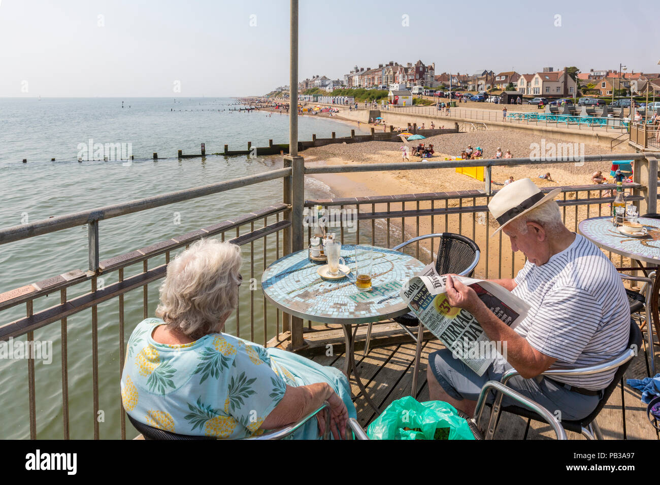 Southwold, Suffolk, UK. View from Southwold Pier during the July heatwave. Stock Photo