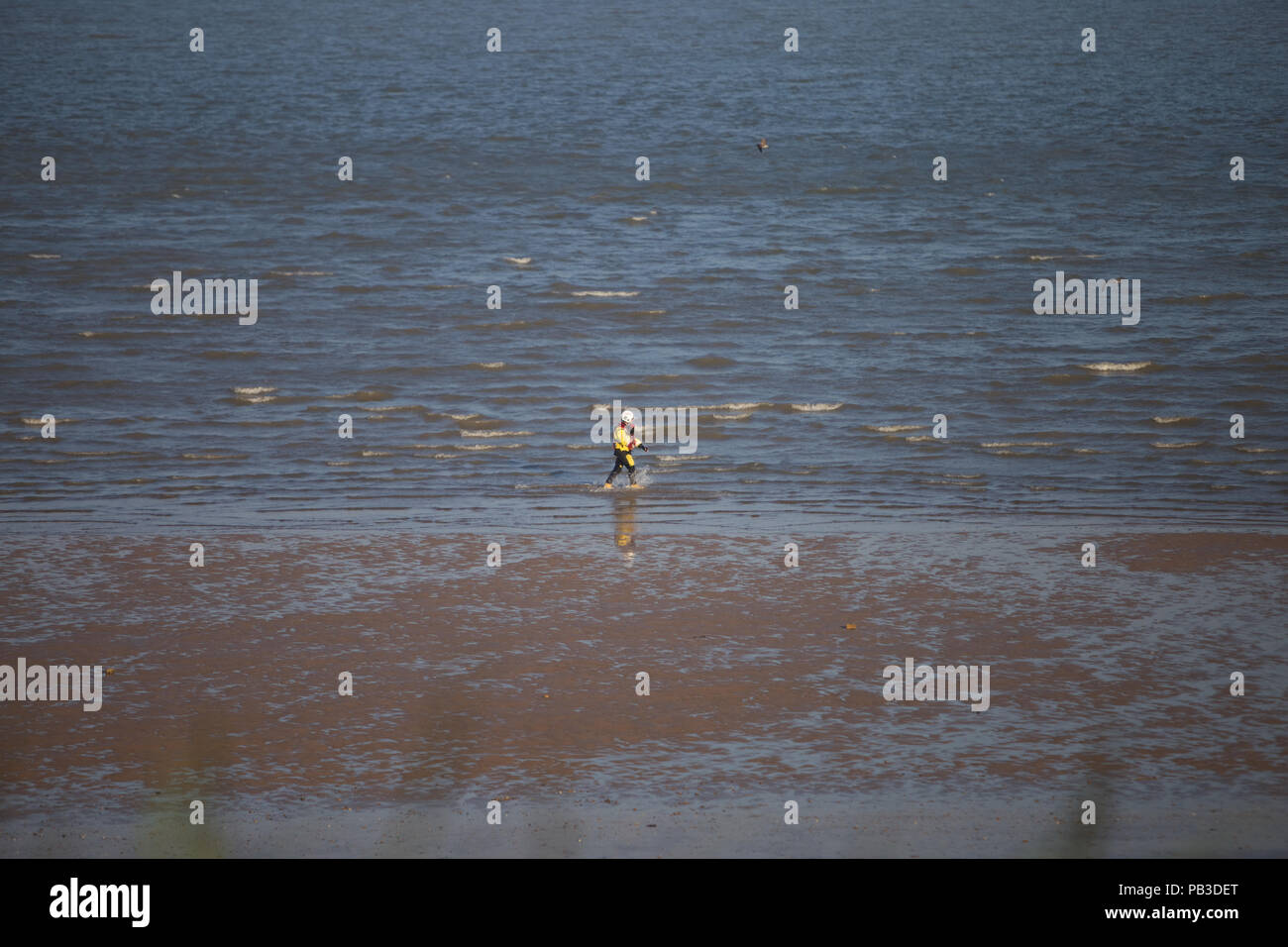 Clacton on Sea, UK. 26th July 2018. Rescue operation at Clacton on Sea, looking for a boy who has gone missing at sea. The Coastguard was called at 6.20pm this evening after two boys got into trouble in the water. Credit: Del Anson/Alamy Live News Stock Photo