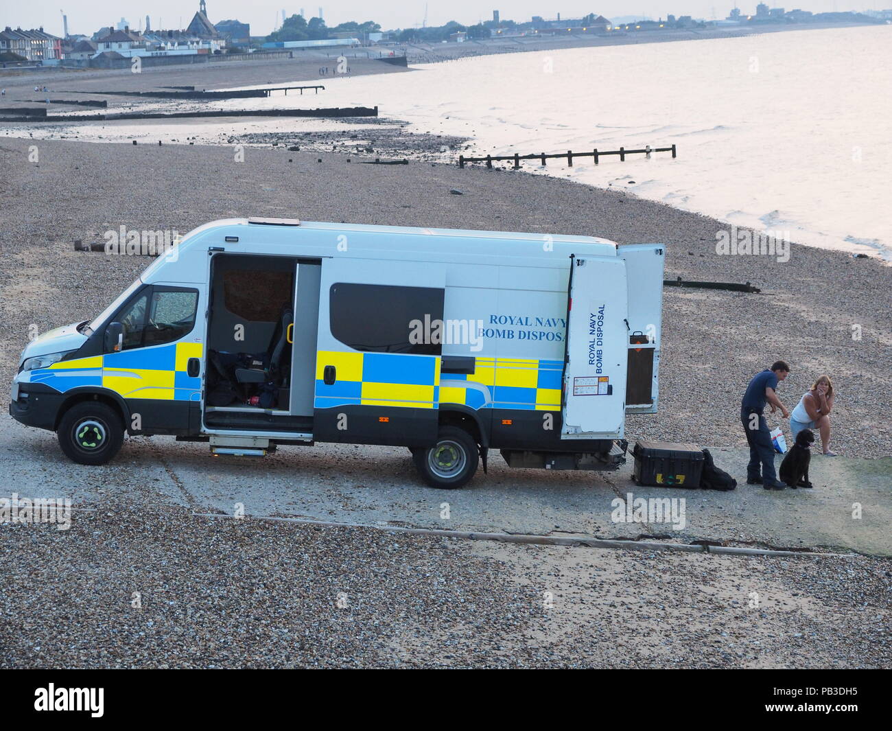 Sheerness, Kent, UK. 26th July, 2018. The Royal Navy bomb squad were seen on Sheerness beach at sunset. Credit: James Bell/Alamy Live News Stock Photo