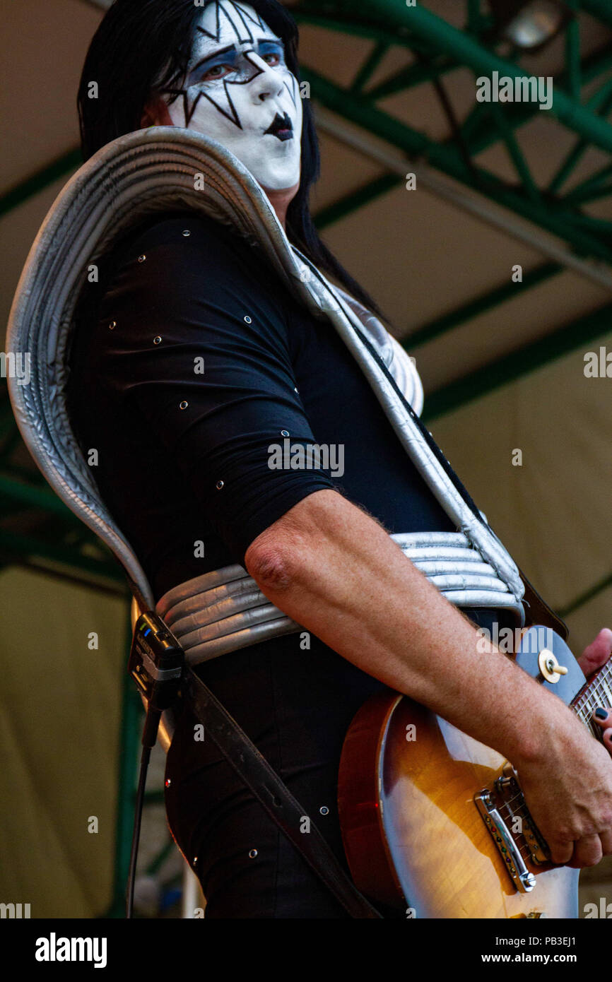 Edmonton, Alberta, Canada. 22nd July, 2018. Mike Moodrey (Space Man) seen performing.The Kiss Tribute Band Destroyer from Ontario, performs at K-Days in Edmonton on the Tim Horton's North Stage. The band has been around since 1993. Credit: Ron Palmer/SOPA Images/ZUMA Wire/Alamy Live News Stock Photo