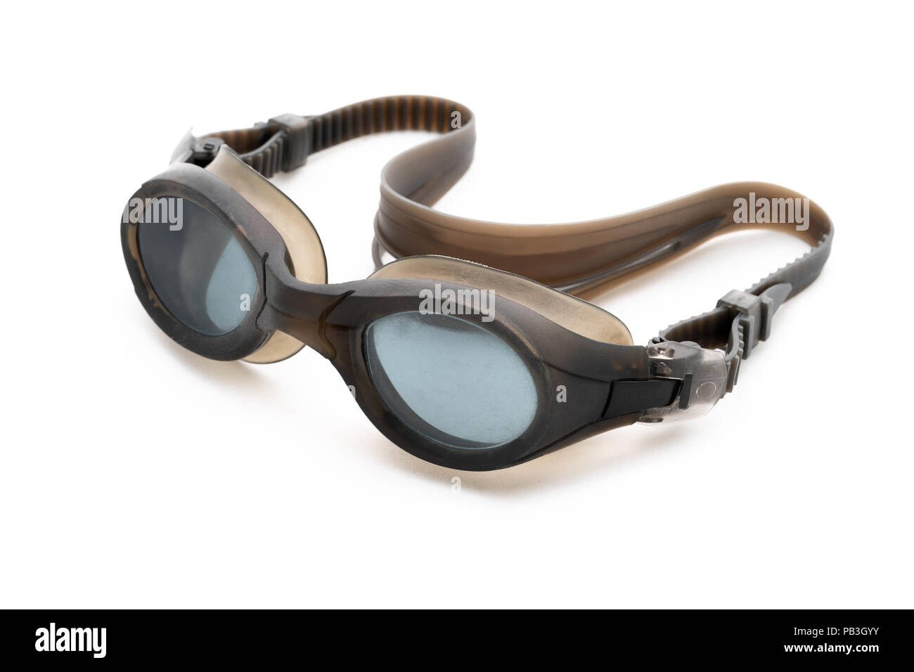 Black swimming goggles isolated on white background. Stock Photo