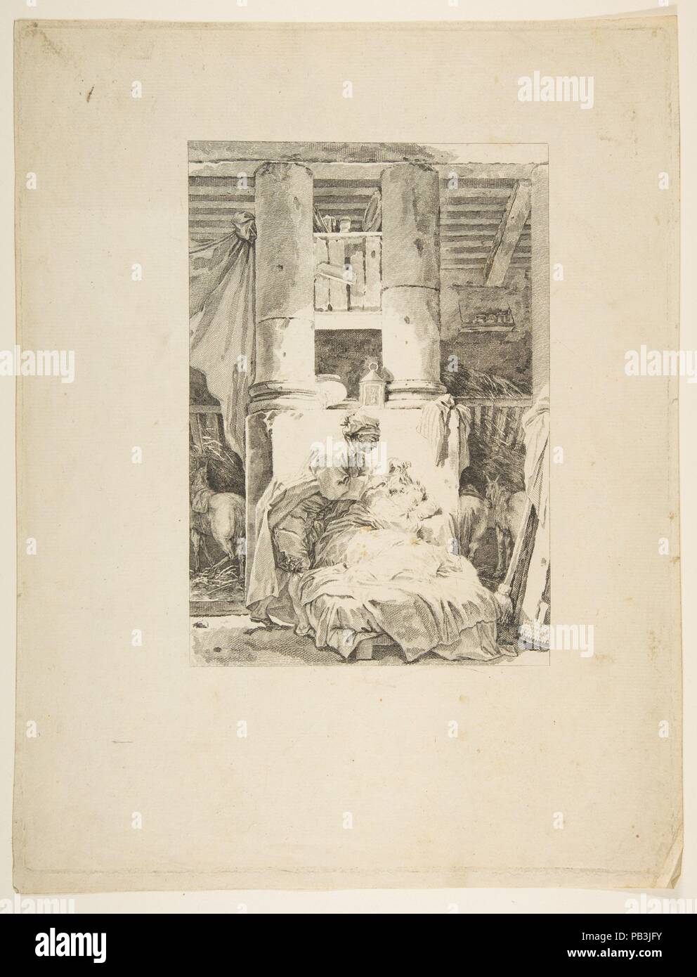 Le Muletier, from Contes et nouvelles en vers par Jean de La Fontaine.  A Paris, de l'imprimerie de  P. Didot, l'an III de la République, 1795. Artist: Jean Honoré Fragonard (French, Grasse 1732-1806 Paris). Author: Jean de La Fontaine (French, Château-Thierry 1621-1695 Paris). Dimensions: Sheet: 12 7/8 × 9 15/16 in. (32.7 × 25.3 cm)  Plate: 12 1/2 × 9 9/16 in. (31.7 × 24.3 cm). Publisher: Pierre Didot l'ainé (French, 1761-1853). Series/Portfolio: Contes et nouvelles en vers par Jean de La Fontaine.  A Paris, de l'imprimerie de  P. Didot, l'an III de la République, 1795. Date: published in 179 Stock Photo