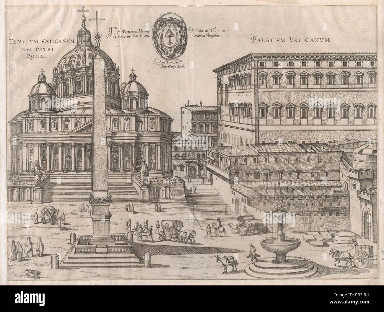 Speculum Romanae Magnificentiae: St. Peter's. Artist: Anonymous. Dimensions: sheet: 17 7/8 x 22 1/16 in. (45.4 x 56 cm)  plate: 15 1/2 x 20 7/8 in. (39.4 x 53 cm). Publisher: Nicolaus van Aelst (Flemish, Brussels 1526-1613 Rome). Series/Portfolio: Speculum Romanae Magnificentiae. Date: 16th century.  This print comes from the museum's copy of the Speculum Romanae Magnificentiae (The Mirror of Roman Magnificence) The Speculum found its origin in the publishing endeavors of Antonio Salamanca and Antonio Lafreri. During their Roman publishing careers, the two foreign publishers - who worked toget Stock Photo