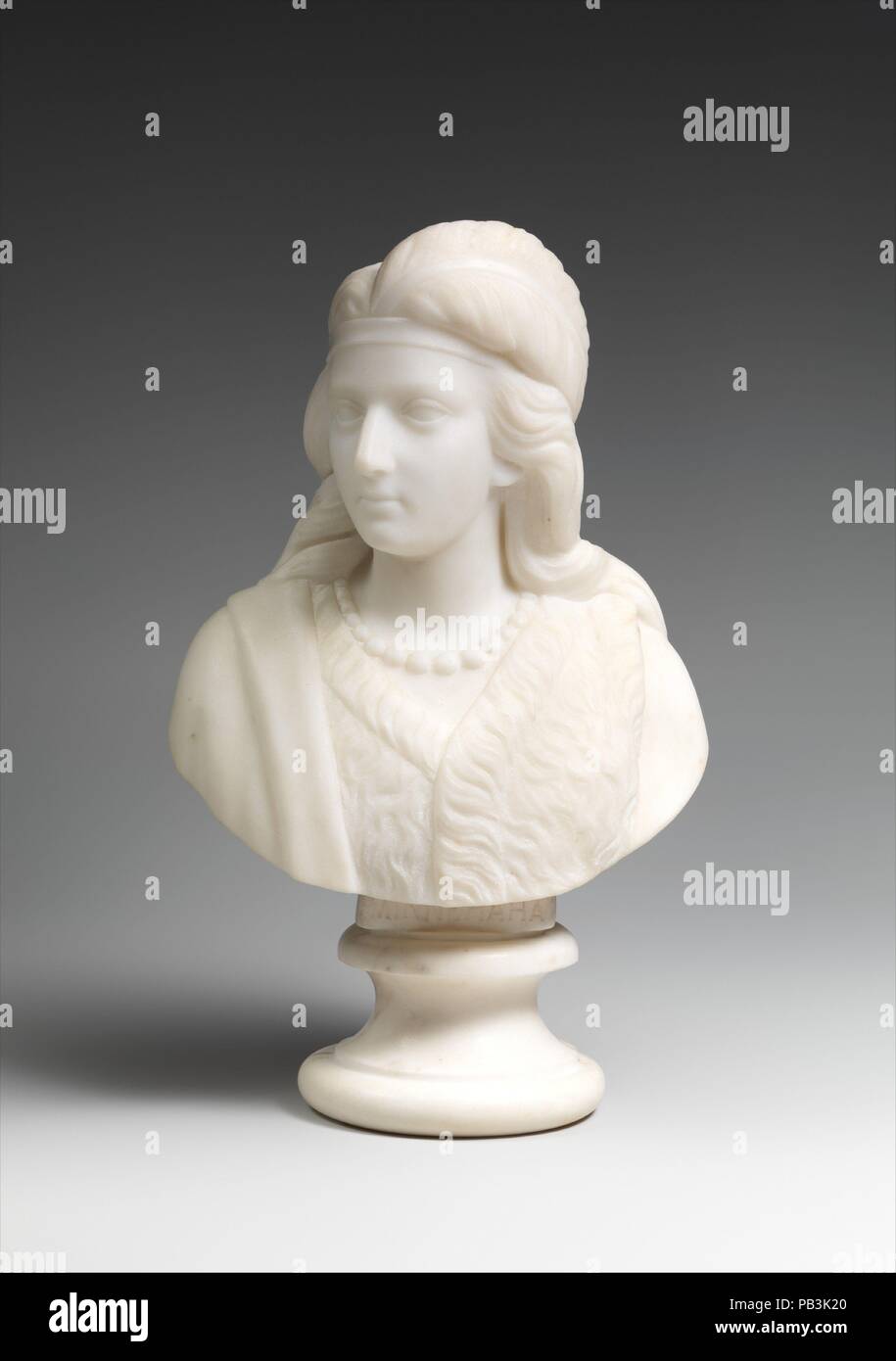 Minnehaha. Artist: Edmonia Lewis (American, 1844-1907). Dimensions: 11 5/8 × 7 1/4 × 4 7/8 in. (29.5 × 18.4 × 12.4 cm). Date: 1868.  Like many American sculptors of the nineteenth century, Lewis, an artist of African-American and Chippewa (Ojibwa) ancestry, worked in Rome. Her multiracial identity and her gender were formative in her selection of subjects. In addition to pieces addressing abolition and emancipation, between 1866 and 1872 she completed a series of marble sculptures on the popular theme of Hiawatha and Minnehaha, drawn from Henry Wadsworth Longfellow's epic poem 'The Song of Hia Stock Photo