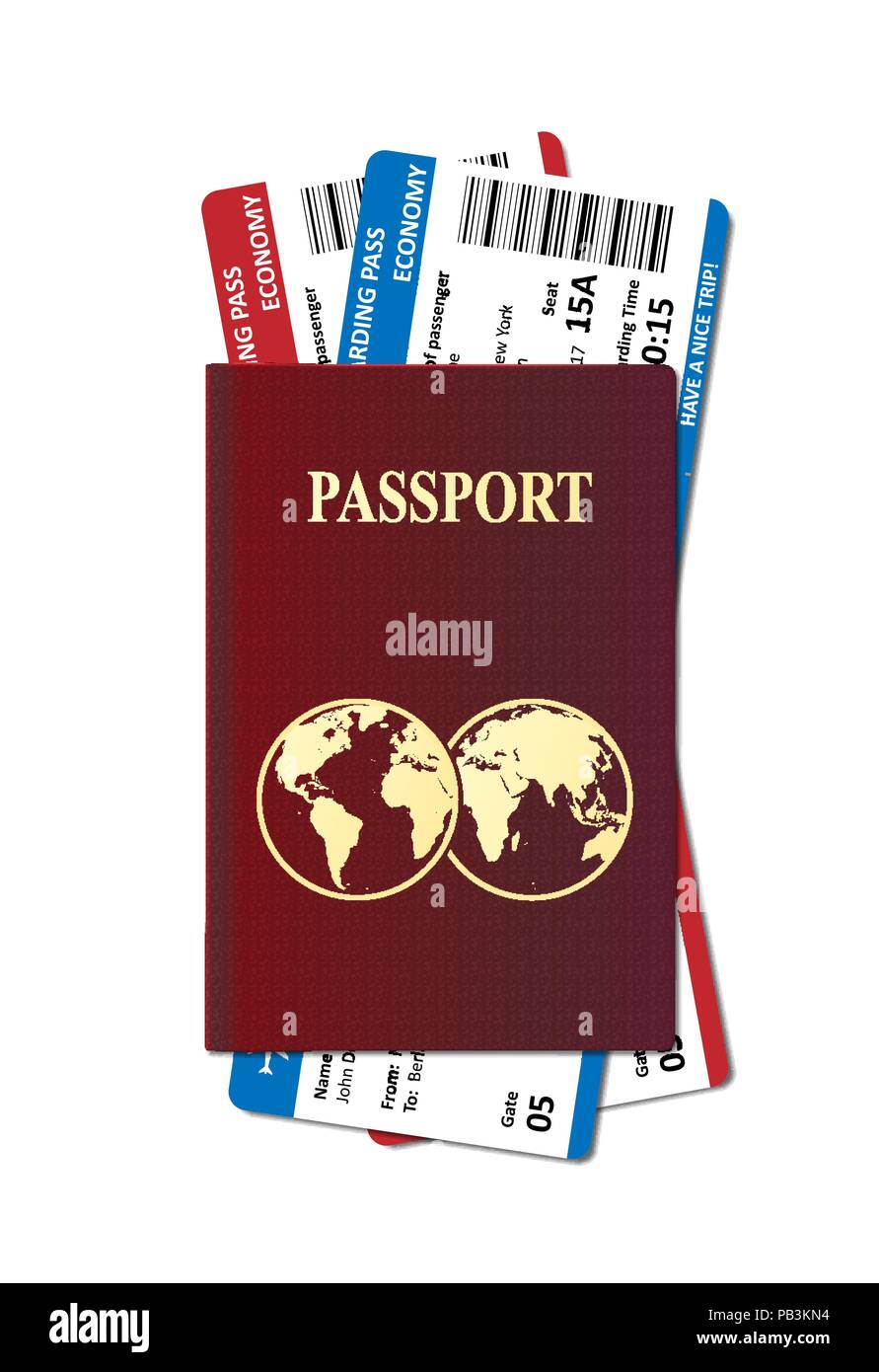 Illustration of International passport with tickets. Holiday and vacation Air travel concept. Vector Stock Vector