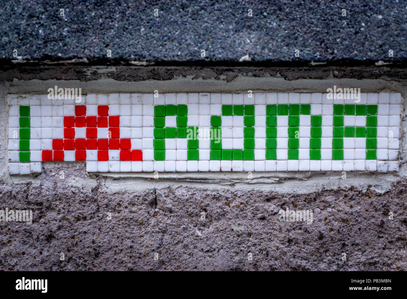 I love Roma mosaic - Space invader street art Stock Photo