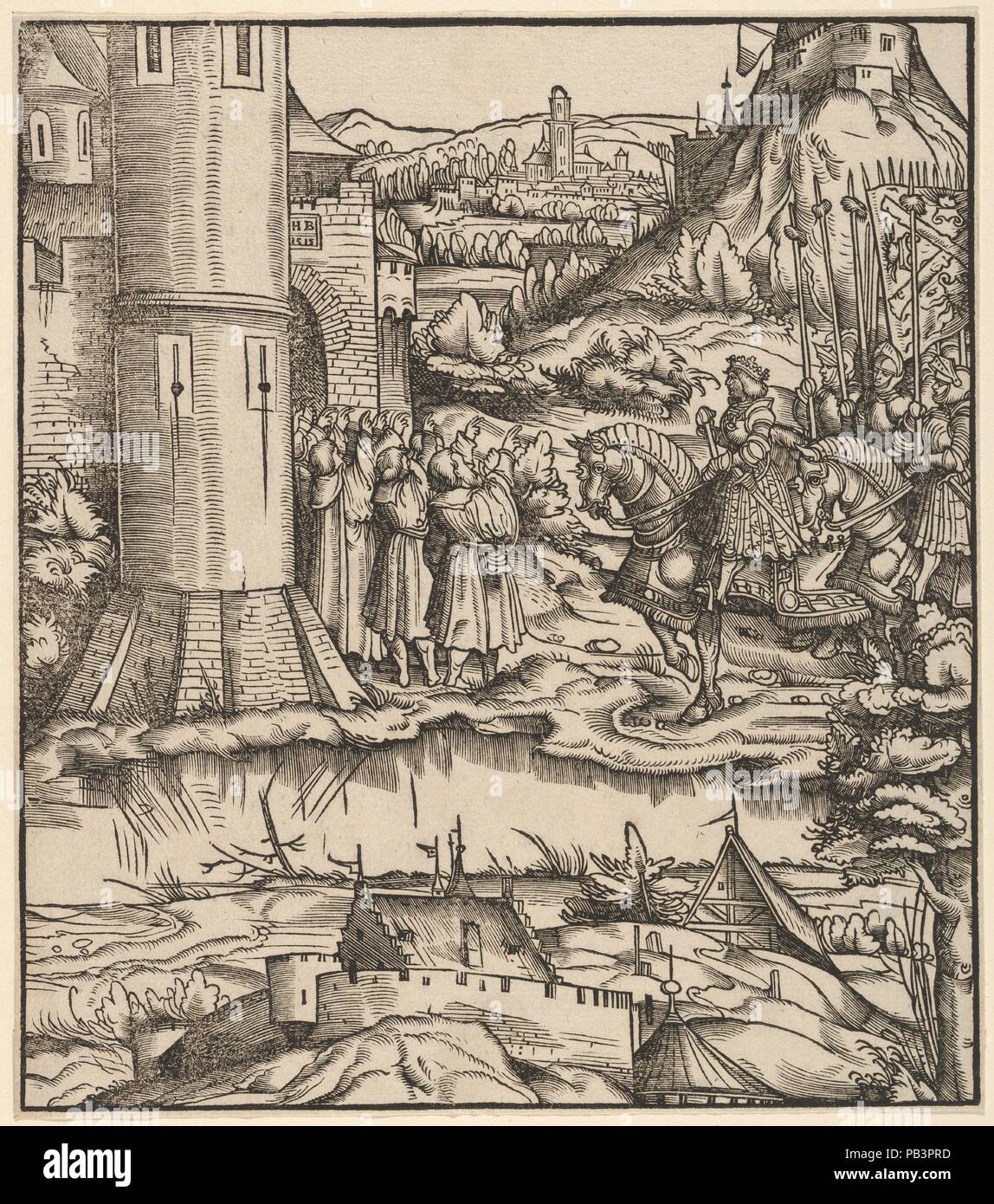 The Surrender of the Venetian Townships, from Der Weisskunig. Artist: Hans Burgkmair (German, Augsburg 1473-1531 Augsburg). Author: Written by Marx Treitz-Sauerwein von Ehrentreitz (died 1527). Dimensions: Sheet: 8 3/4 × 7 11/16 in. (22.3 × 19.6 cm). Engraver: Jost de Negker (1480-1546). Series/Portfolio: Der Weisskunig. Date: printed 18th century.  Der Weisskunig (the white king) is a loosely biographical account of the life of Emperor Maximilian I. The text, composed by Maximilian's secretary Marx Treitz-Sauerwein, is accompanied by illustrations by Burgkmair, Leonhard Beck, Hans Schäufelein Stock Photo