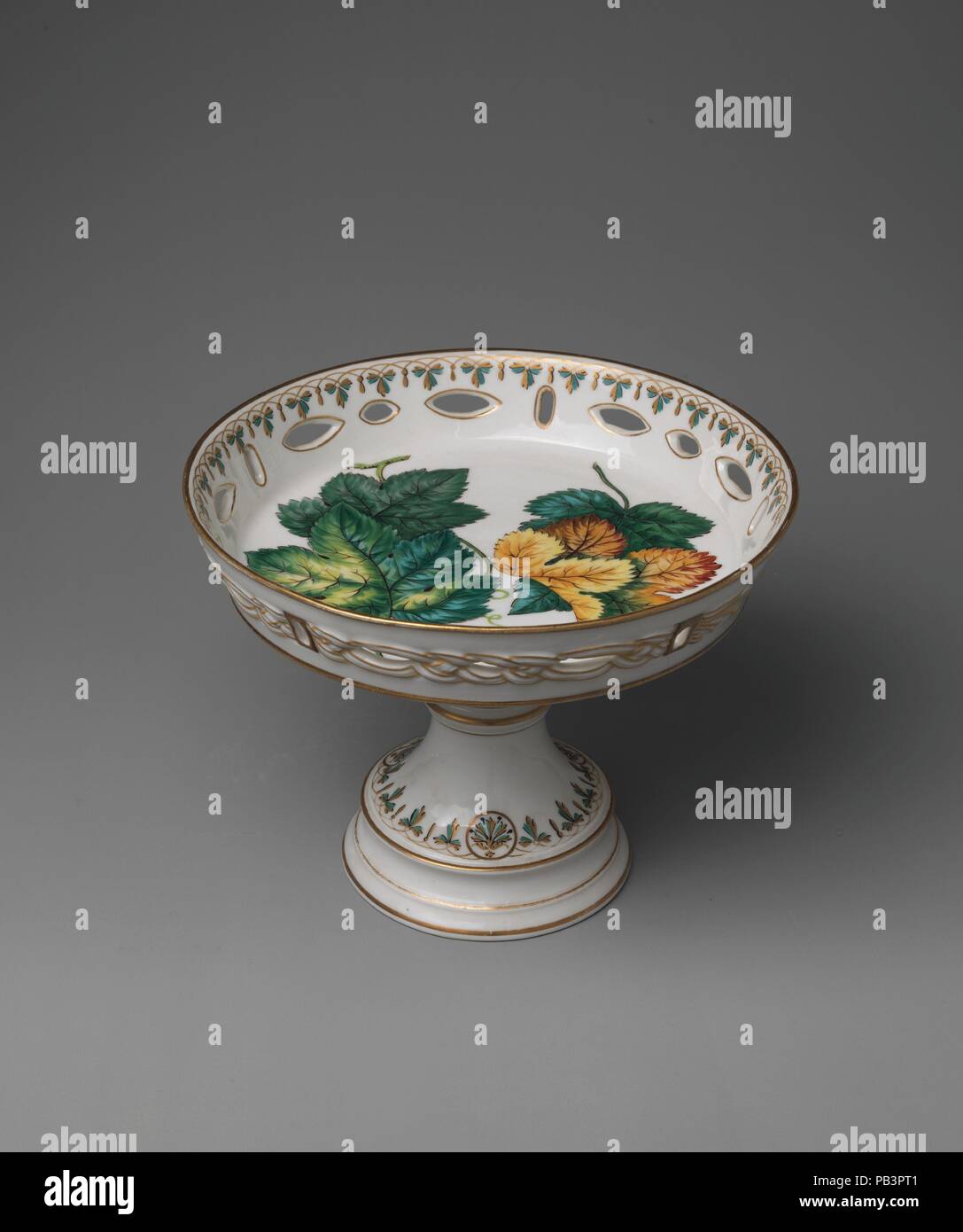 Compote. Culture: American. Dimensions: H. 7 in. (17.8 cm); Diam. 9 1/4 in. (23.5 cm). Maker: Union Porcelain Works (1863-ca. 1922). Date: 1885.  Union Porcelain Works was one of the most important and inventive American porcelain manufacturers in the second-half of the nineteenth century. In addition to their imaginative works designed by the German-born artistic director, Karl H. L. Müller, the firm's mainstay was the production of heavy porcelain hotel dinnerware. This extensive service was made by Thomas Carll Smith, head of the Union Porcelain Works, as a gift to his daughter, Pastora For Stock Photo