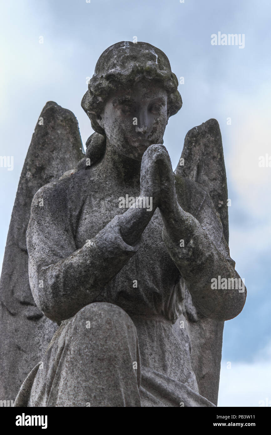 Angels preside over graves in Brompton Cemetary in London, UK. Stock Photo
