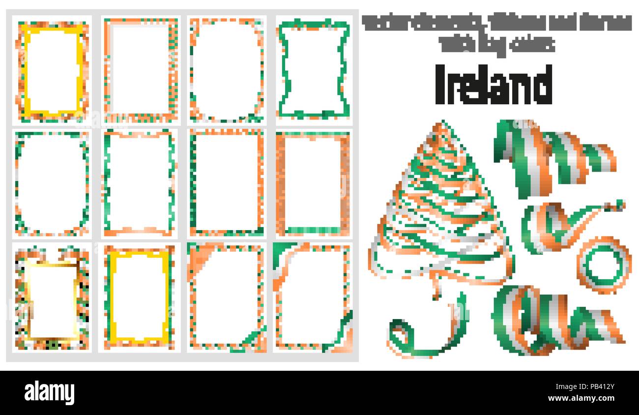 vector elements, ribbons and frames with flag colors Ireland, template