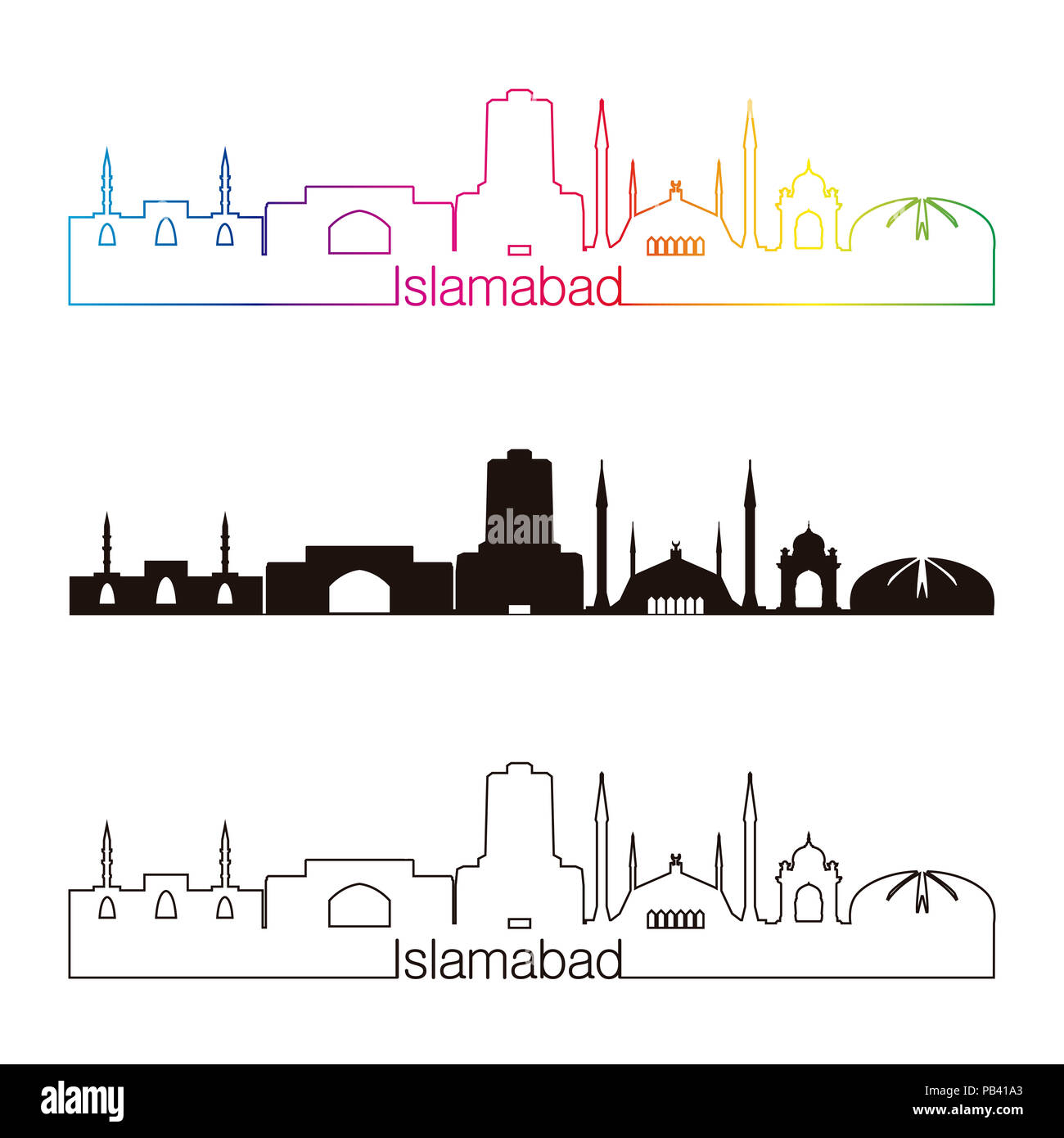 Islamabad skyline linear style with rainbow in editable vector file Stock Photo