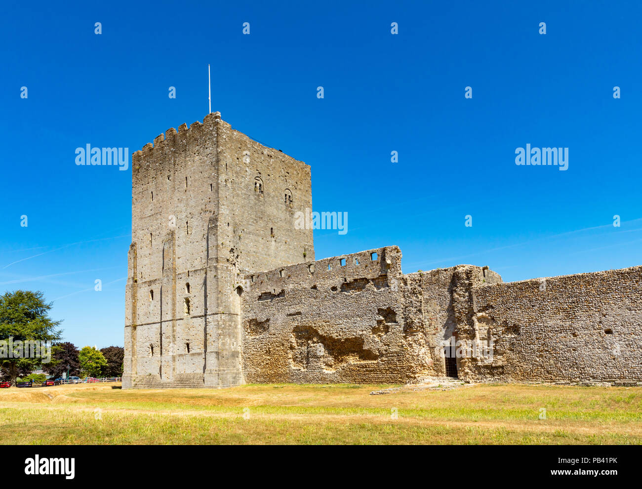 Portchester Hampshire England July 23, 2018 The Medieval castle which is inside the Roman fort