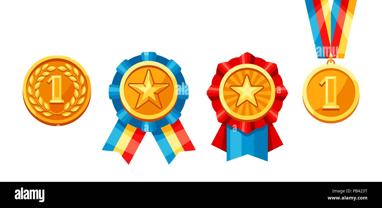 Set of gold medals with colored ribbon Stock Vector Image & Art Alamy