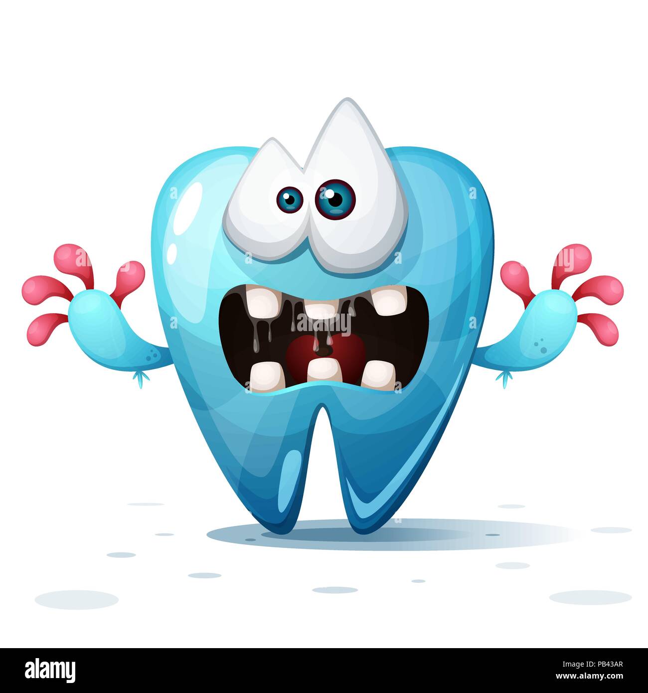 Cute, funny, crazy cartoon tooth illustration. Stock Vector