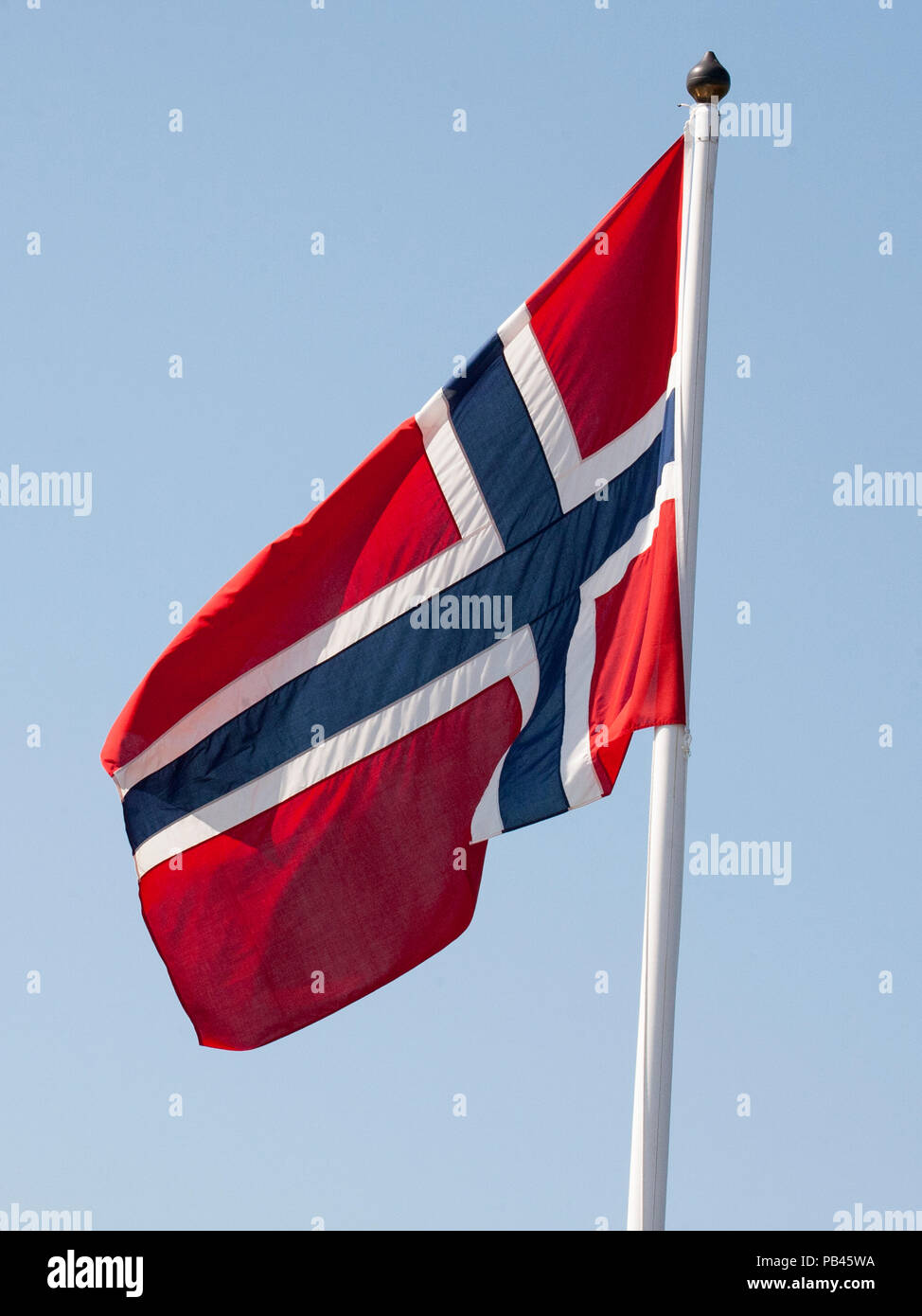NORWEGIAN FLAG on pole 2018 Stock Photo