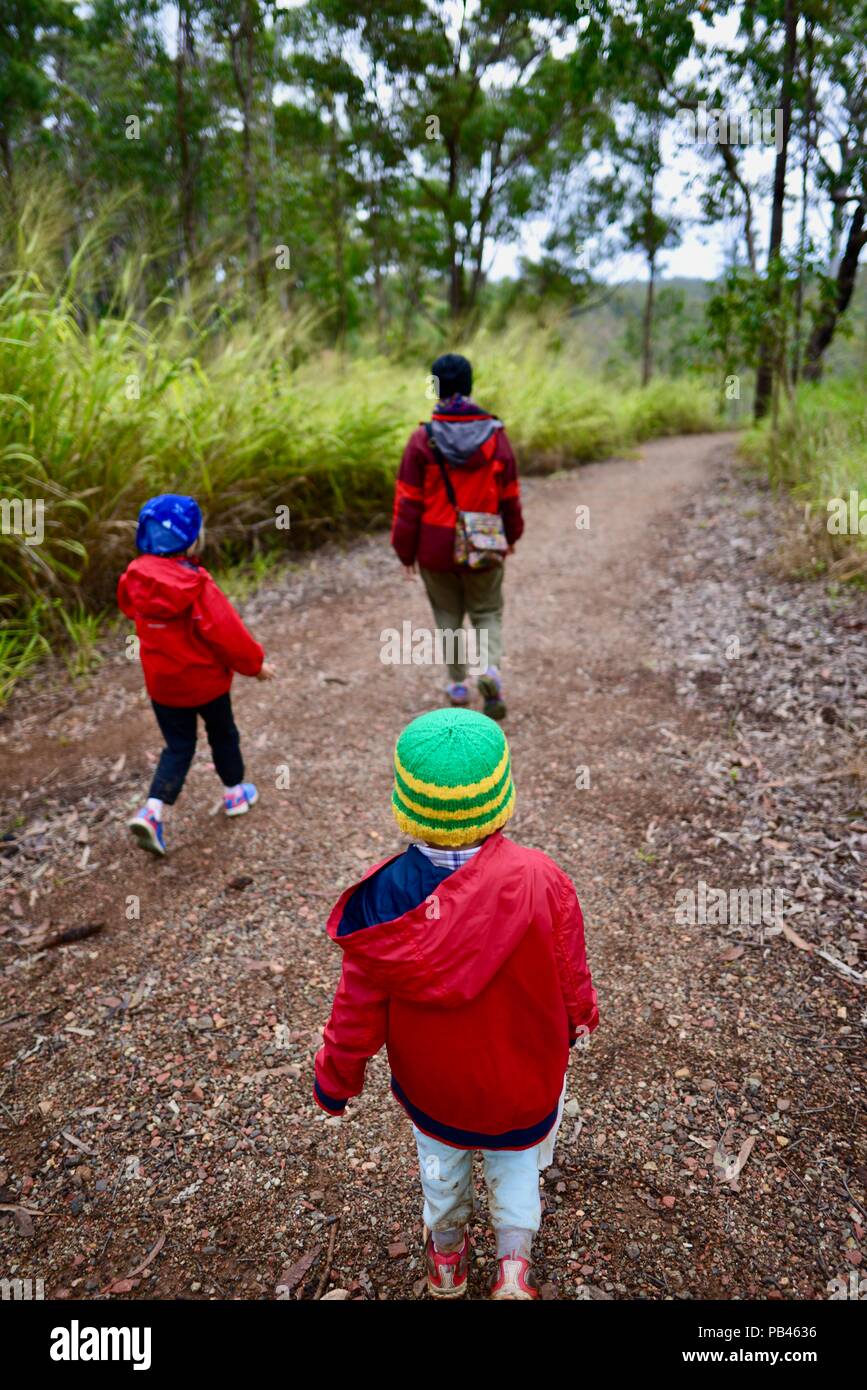 Children walking down the path to Little millstream falls, Millstream