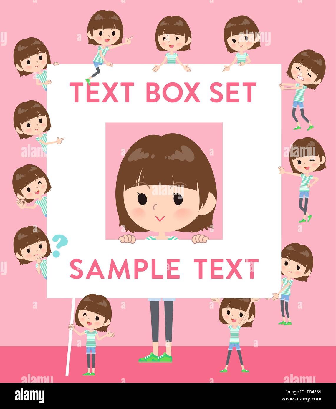 A set of women with a message board.Since each is divided, you can move it freely.It's vector art so it's easy to edit. Stock Vector
