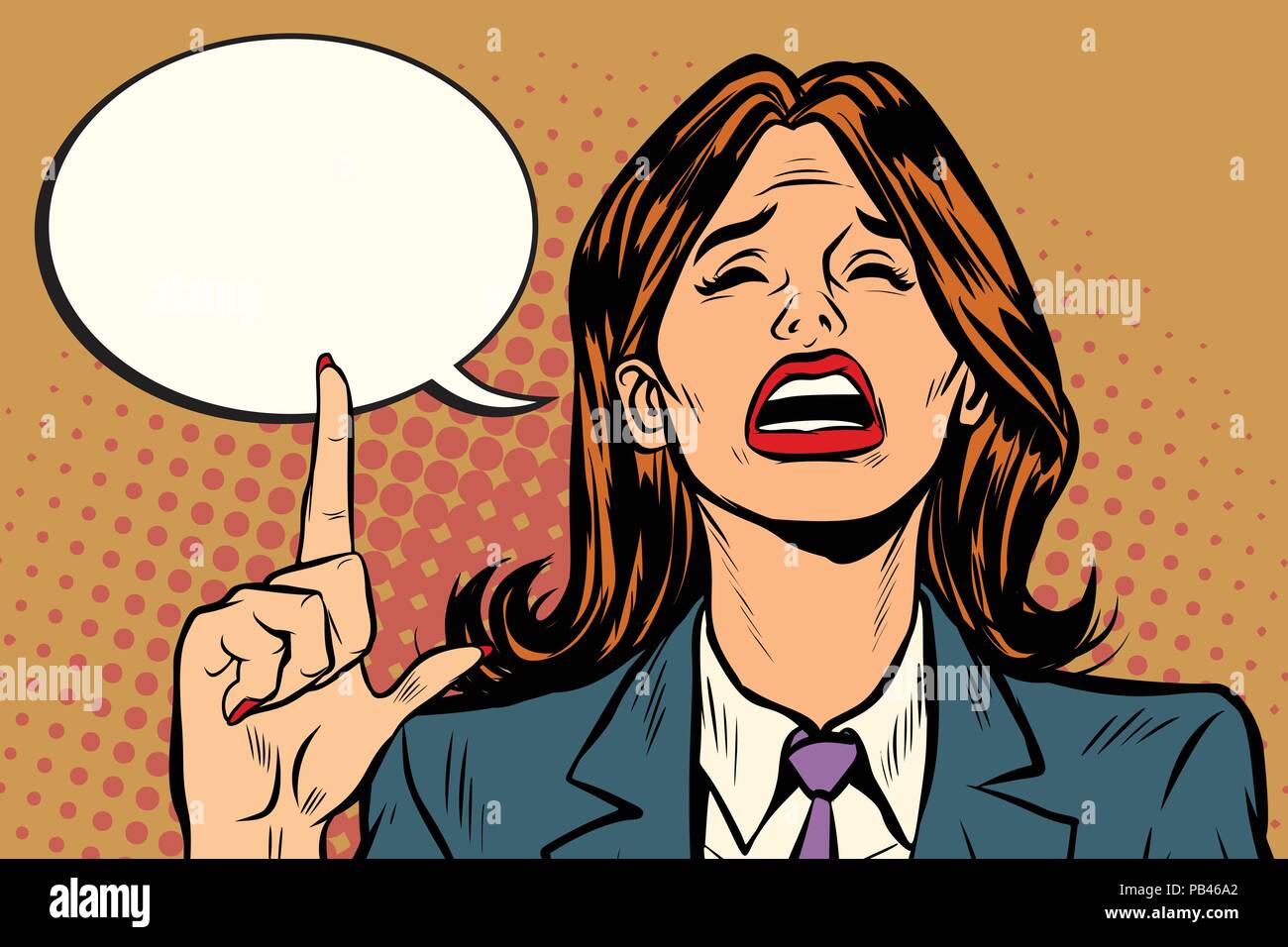 crying woman pointing up comic bubble Stock Vector
