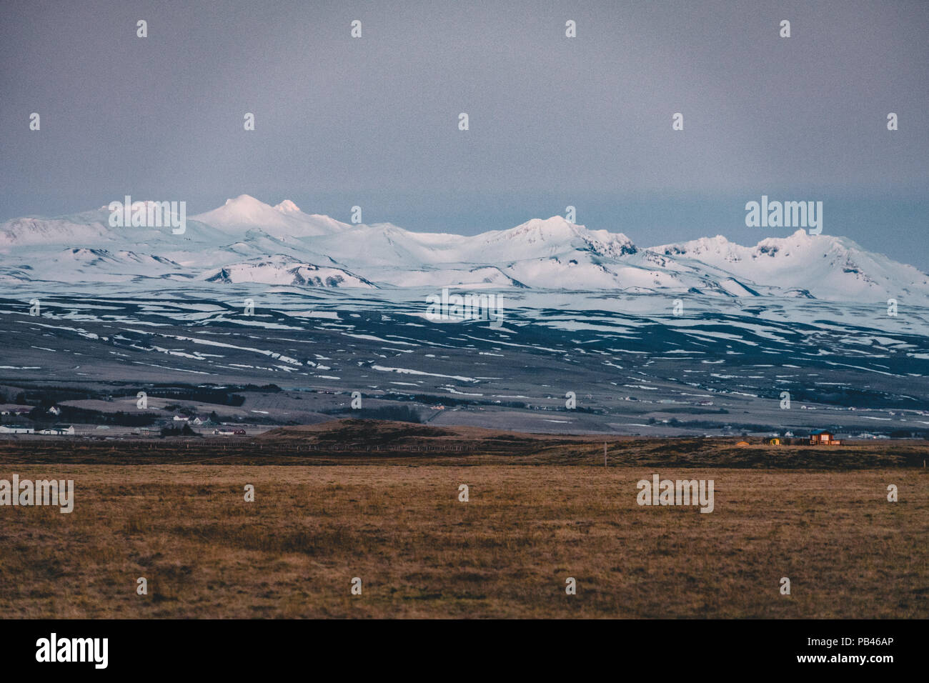 Street Highway Ring road No.1 in Iceland, with view towards mountain. Southern side if the country. Stock Photo