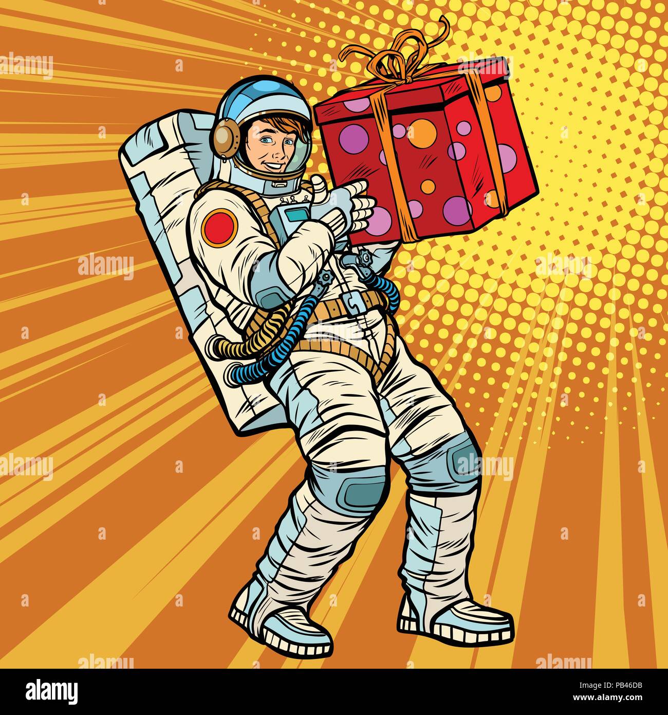Astronaut birthday with a gift Stock Vector