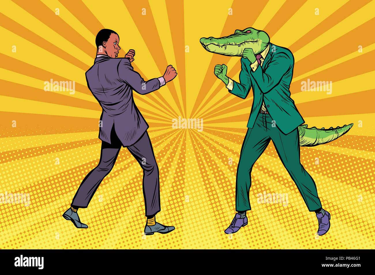 Businessman Boxing with a crocodile Stock Vector