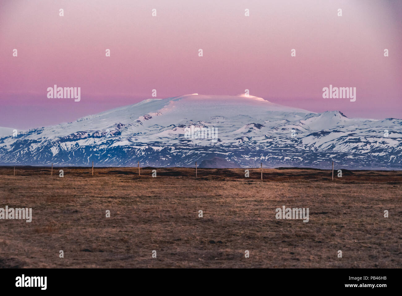 Street Highway Ring road No.1 in Iceland, with view towards mountain. Southern side if the country. Stock Photo