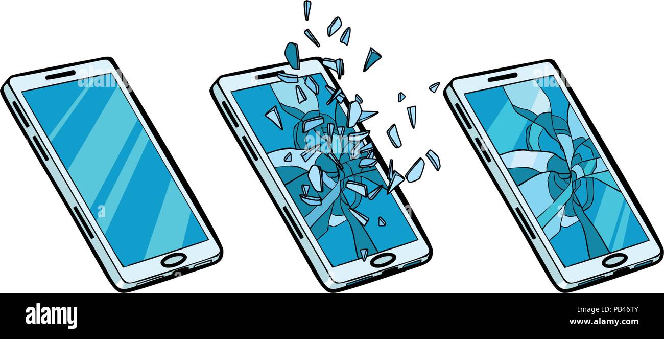Smartphone whole, cracked glass and the phone is broken Stock Vector