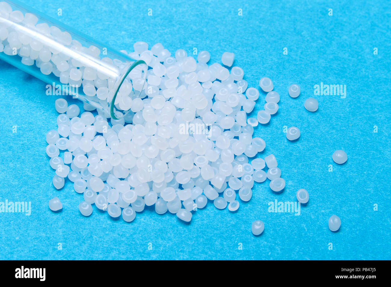Plastic pellets. Transparent Polyethylene granules. Plastic Raw