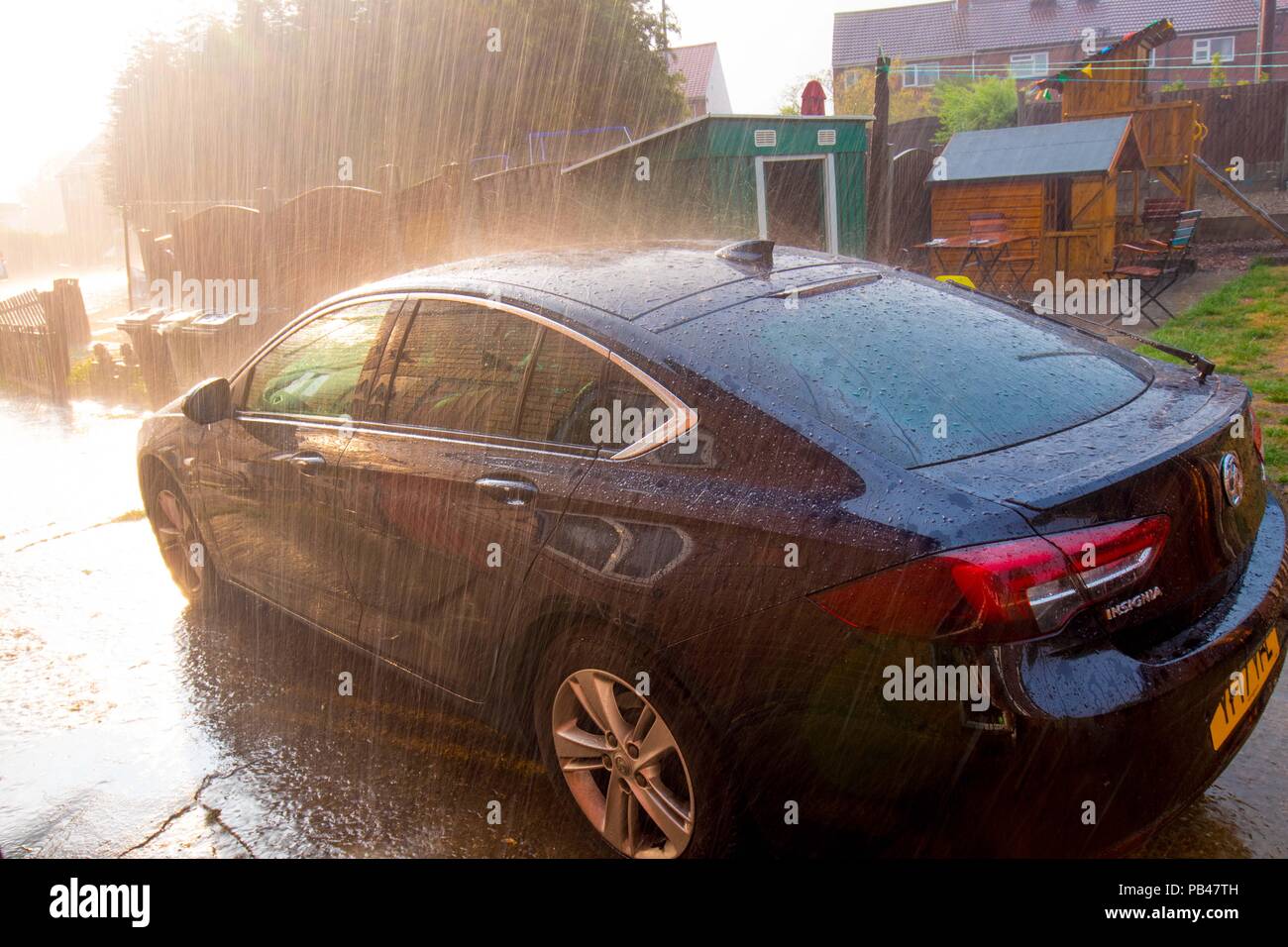 A heavy downpour of rain in the middle of a heatwave in Leeds Stock