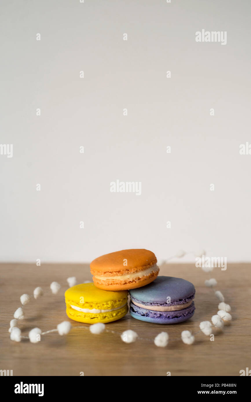 Stack of Macarons with Garland for Celebration Stock Photo