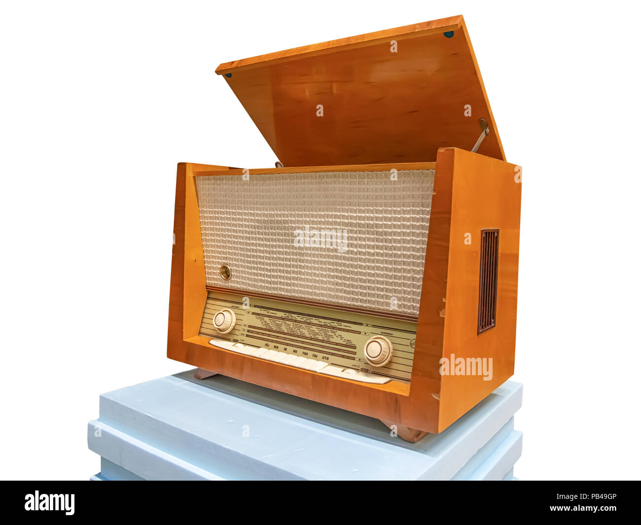 Vintage wooden radiogram isolated on whitebackground Stock Photo