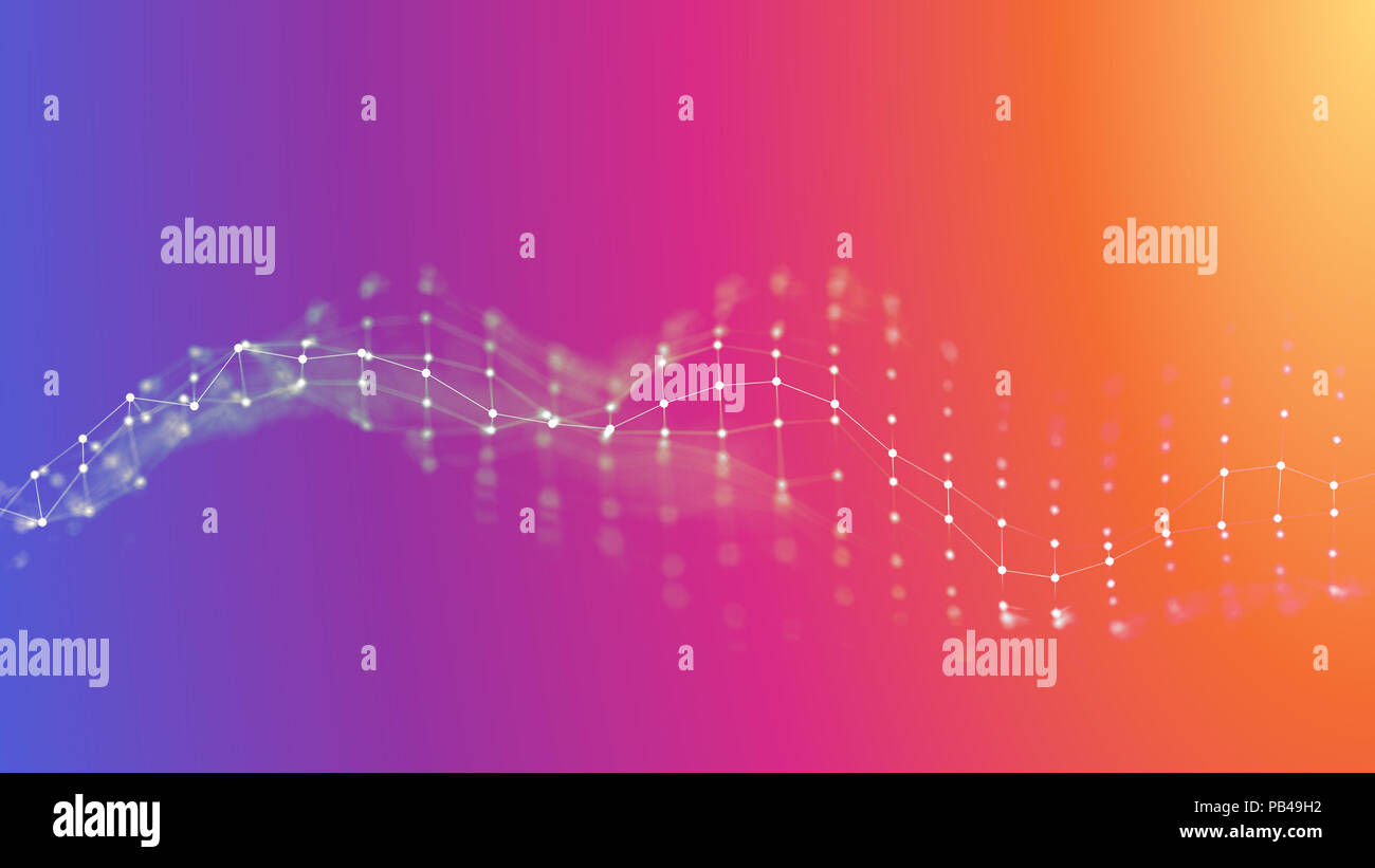 Music background. Big Data Particle Flow Visualisation. Science infographic futuristic illustration. Sound wave. Sound visualization Stock Photo
