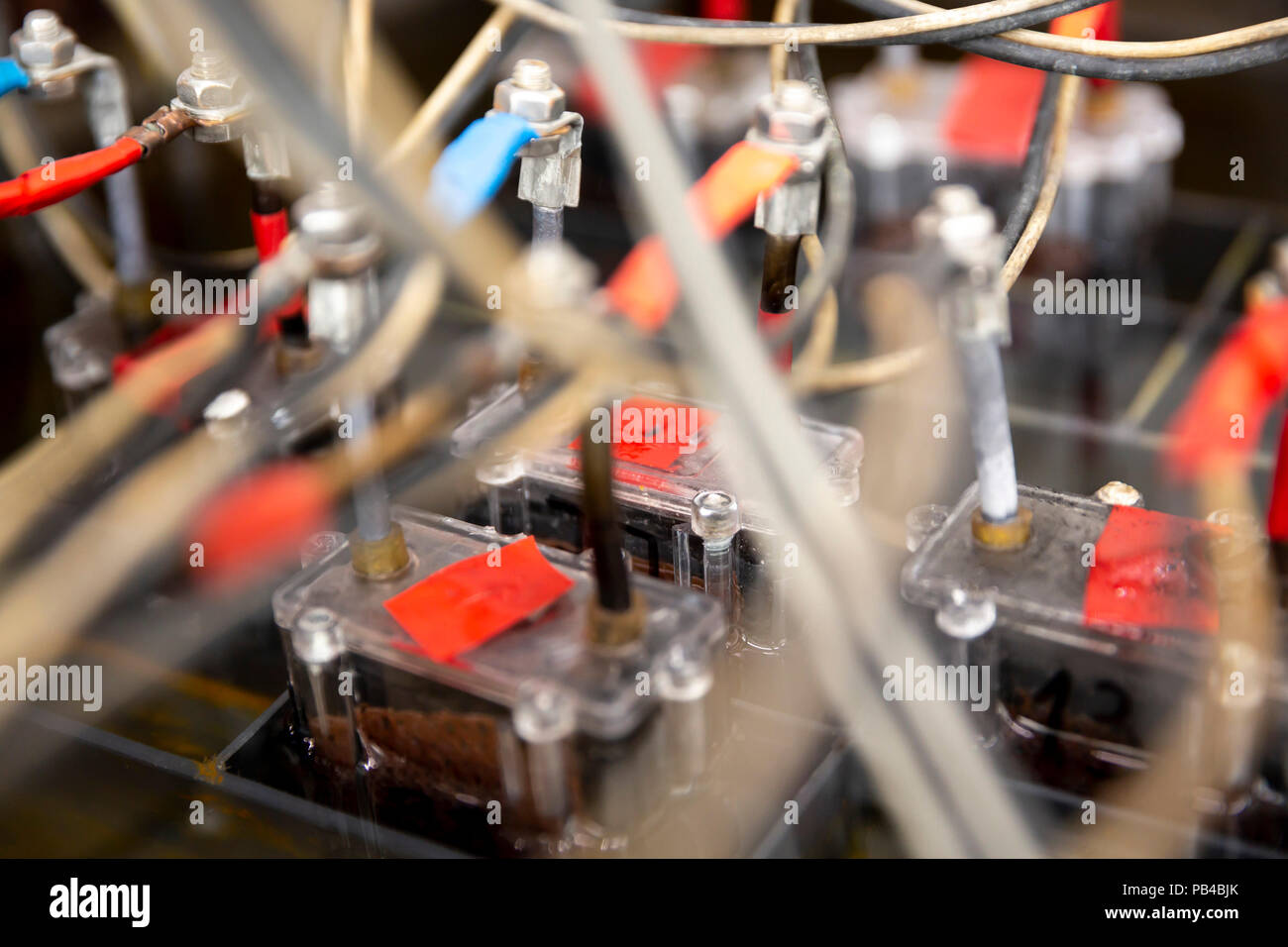 Detail of battery cells put on a test Stock Photo Alamy