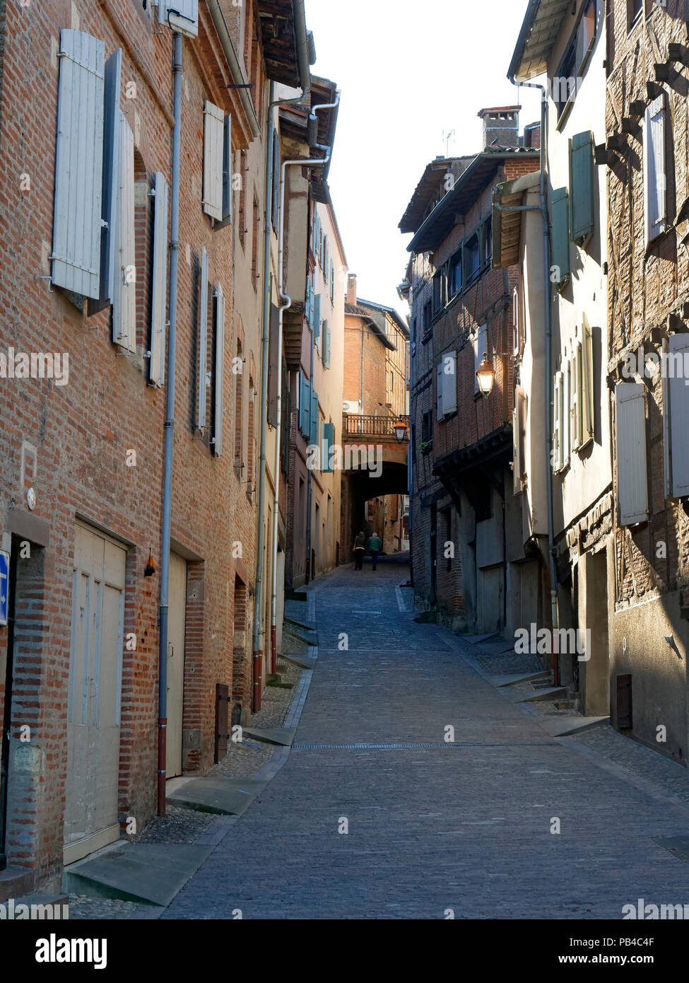 Steep narrow street leading to the cathedral, Albi, France Stock Photo