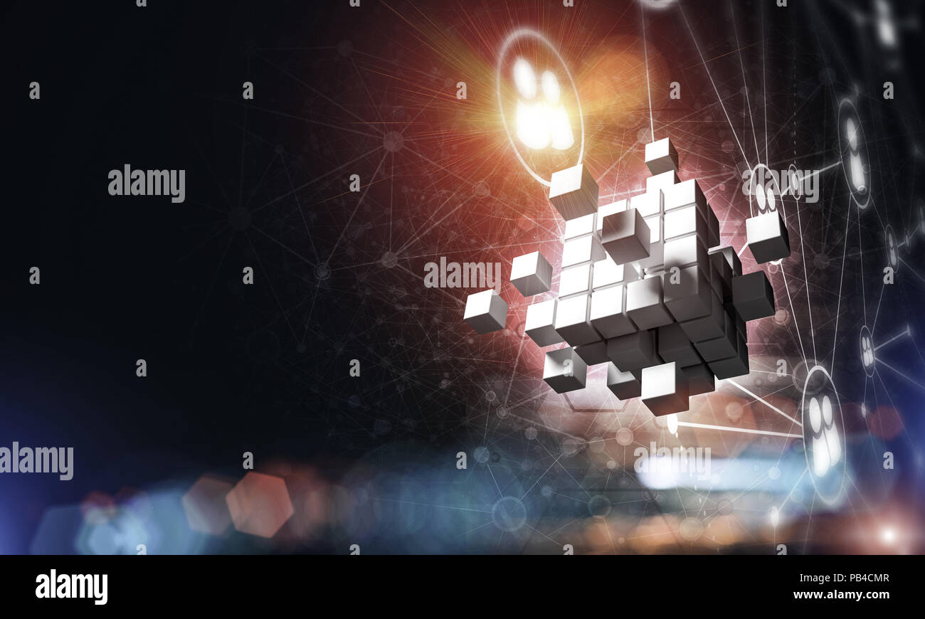 Concept of Internet and networking with digital cube figure on d Stock ...
