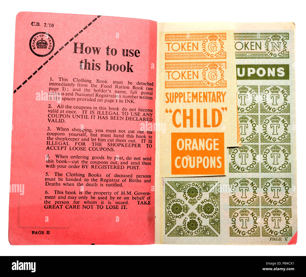 Clothing Ration book in use after World War Two to cope with post war shortages Stock Photo