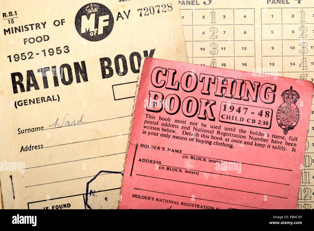 Ration books in use after World War Two to cope with post war shortages Stock Photo