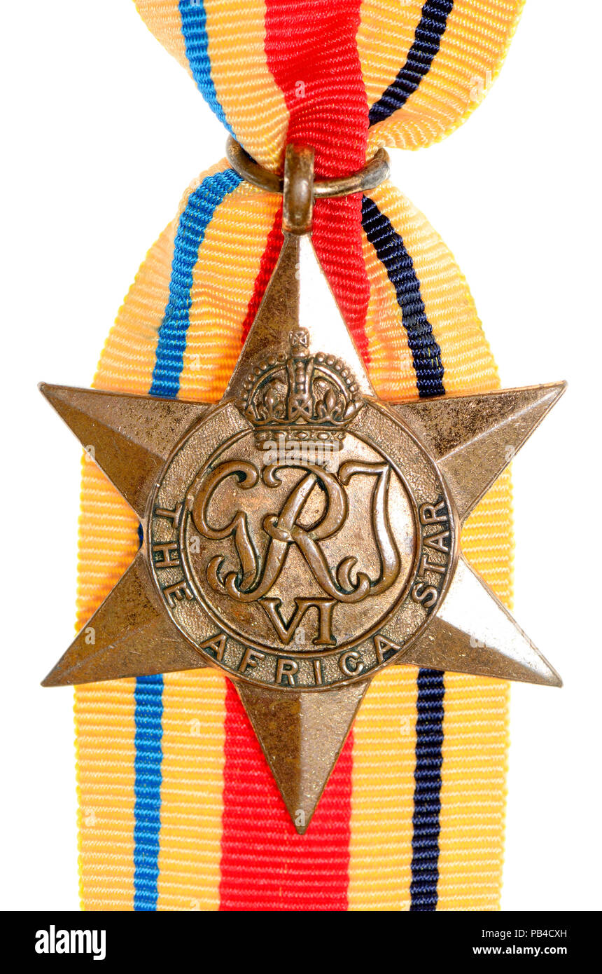 The Africa Star: military campaign medal, instituted by the United Kingdom on 8 July 1943 for award to subjects of the British Commonwealth who served Stock Photo