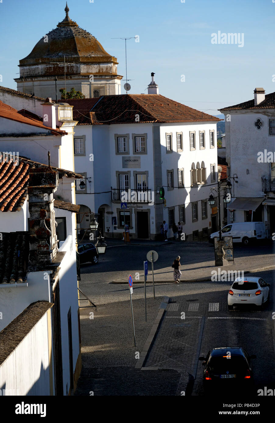 Town square in the wallad city of Evora, Portugal Stock Photo
