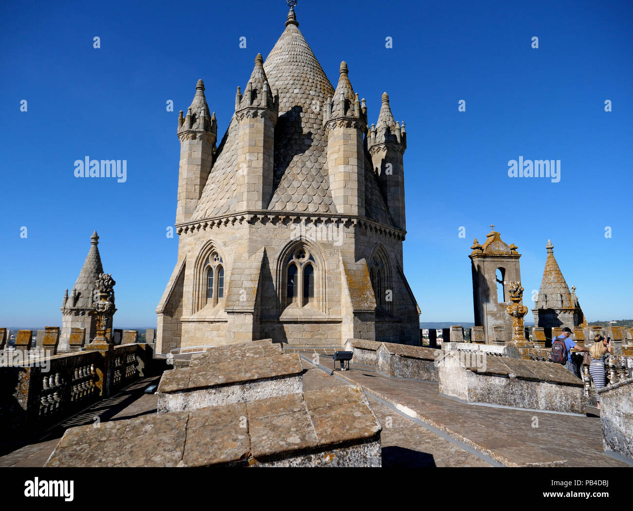 The massive 12-century gothic Cathedral of the city of Evora in the Alentejo region of Portugal Stock Photo