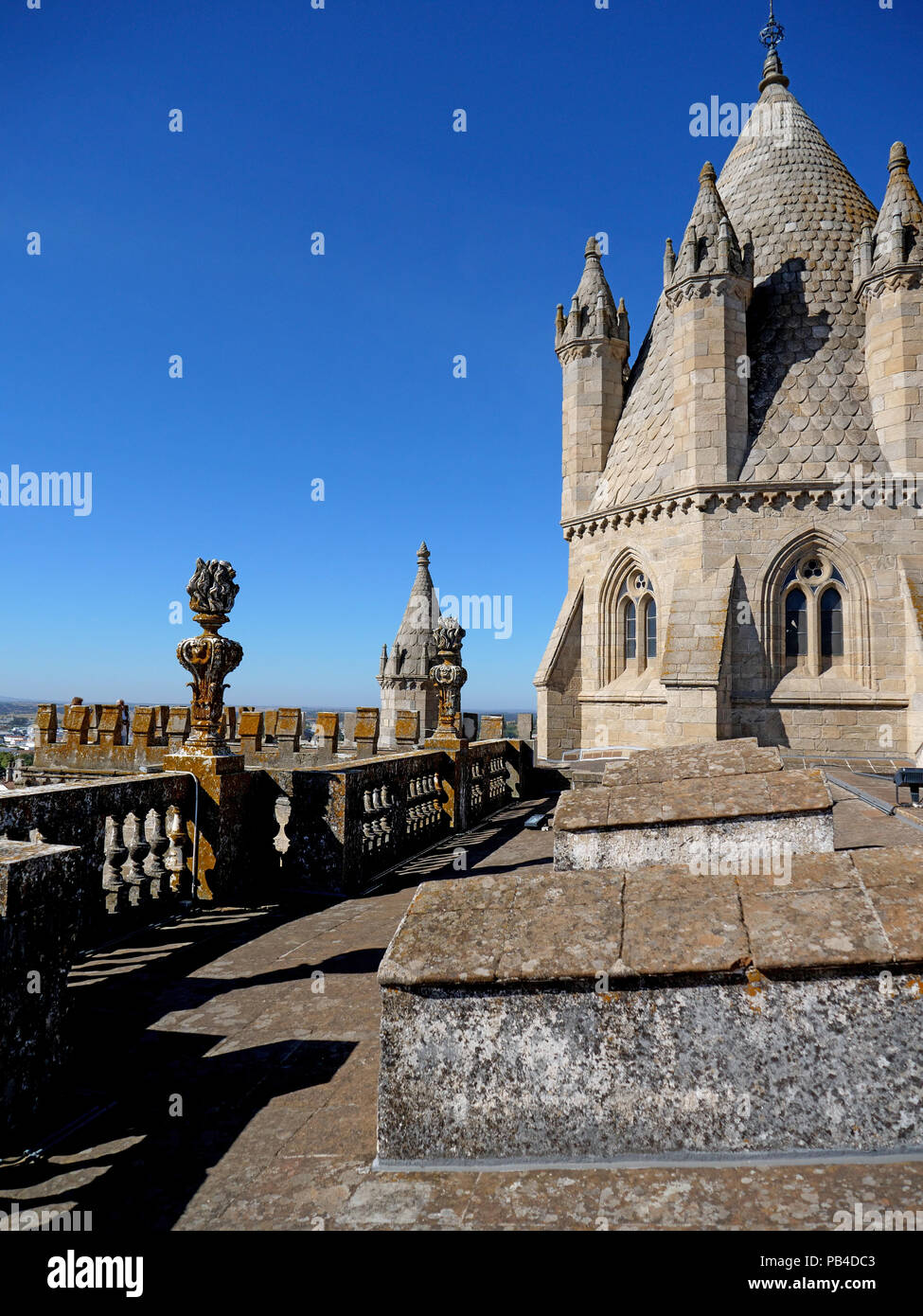 The massive 12-century gothic Cathedral of the city of Evora in the Alentejo region of Portugal Stock Photo