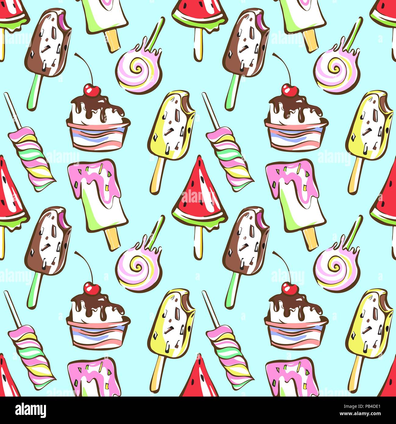 Colorful melting ice cream seamless pattern background Stock Vector
