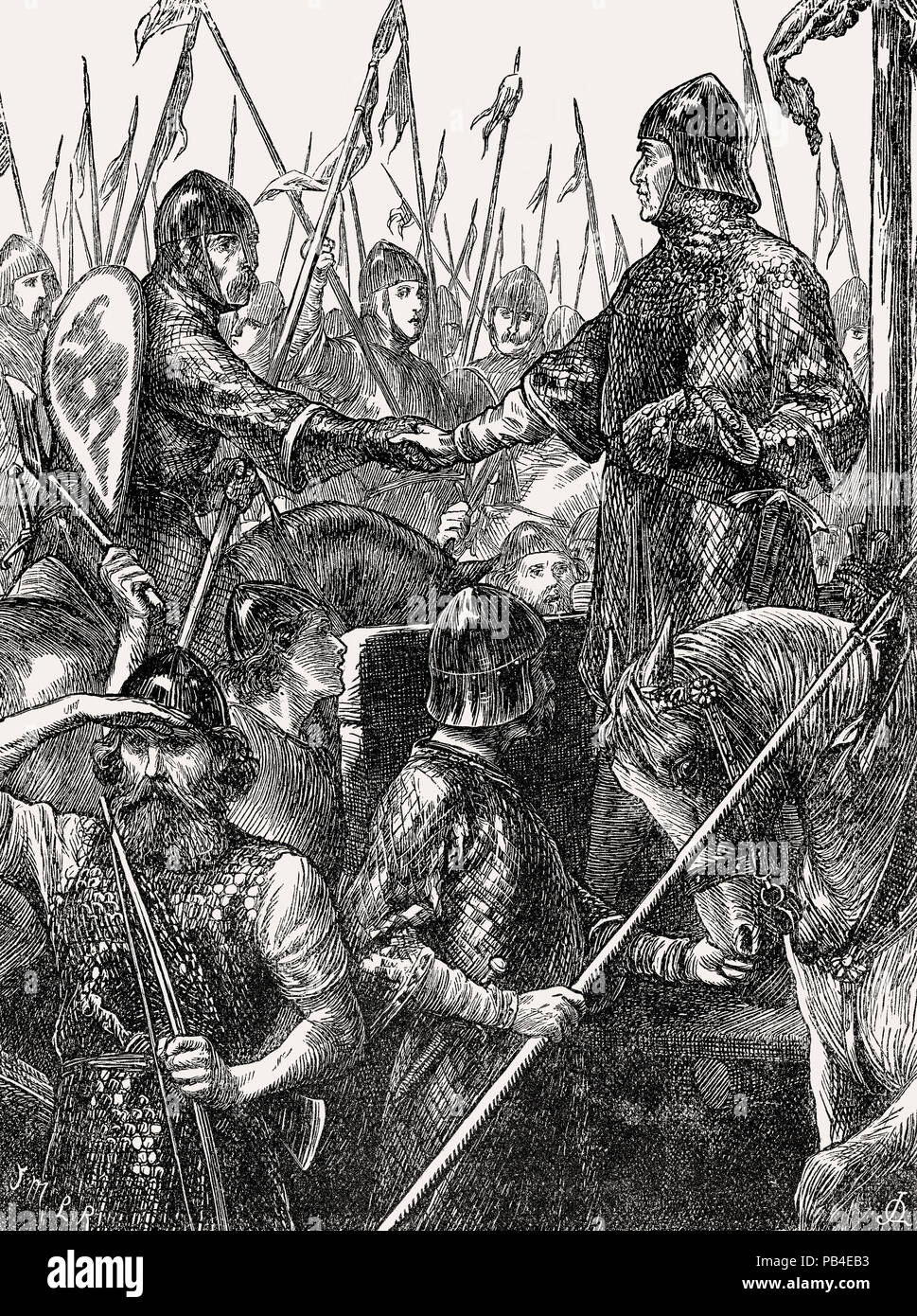 Walter Espec and William le Gros, the Earl of Albemarle, at the Battle of the Standard, 1138, From British Battles on Land and Sea, by James Grant Stock Photo