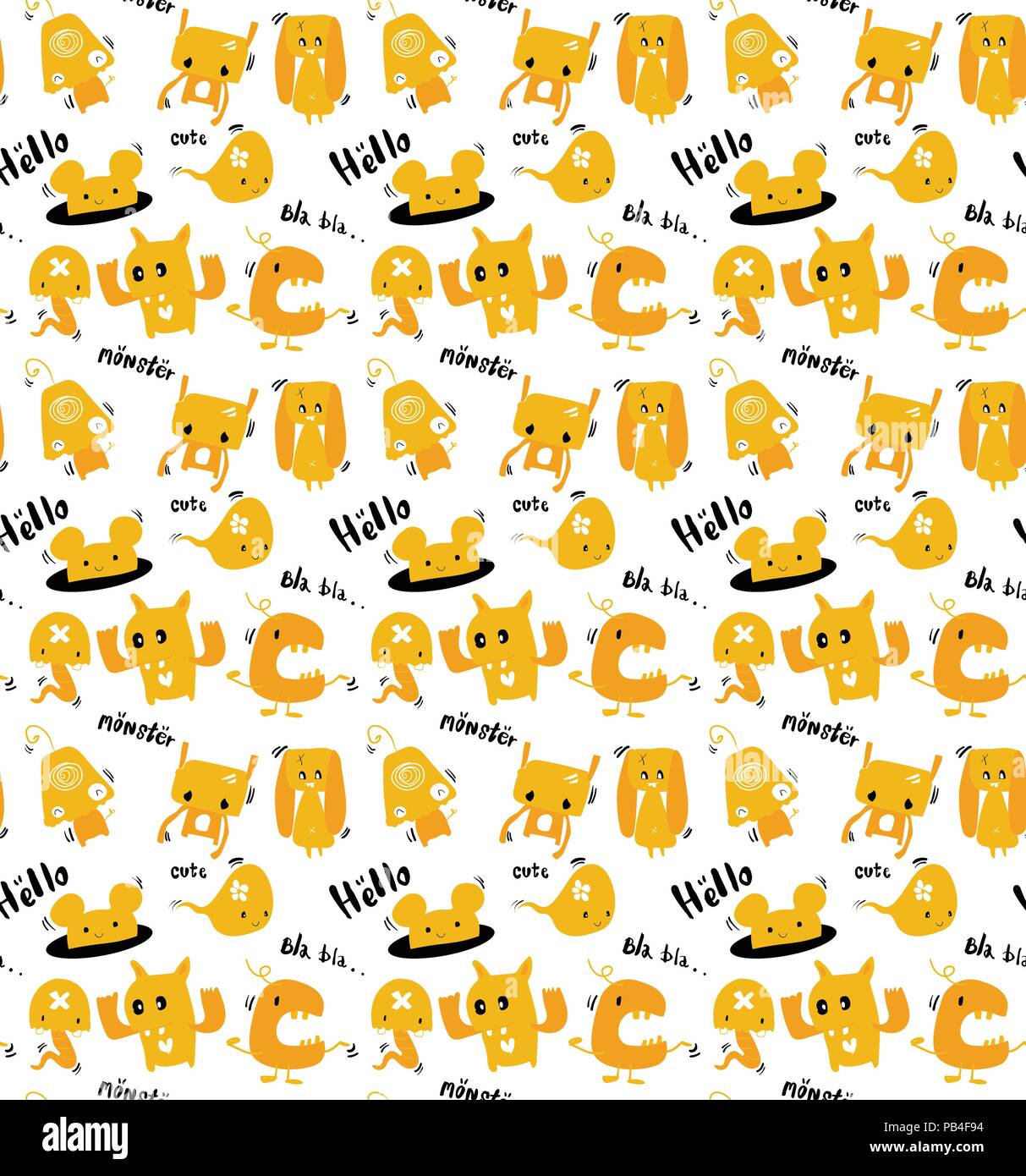 cute doodle orange monsters pattern seamless Stock Vector