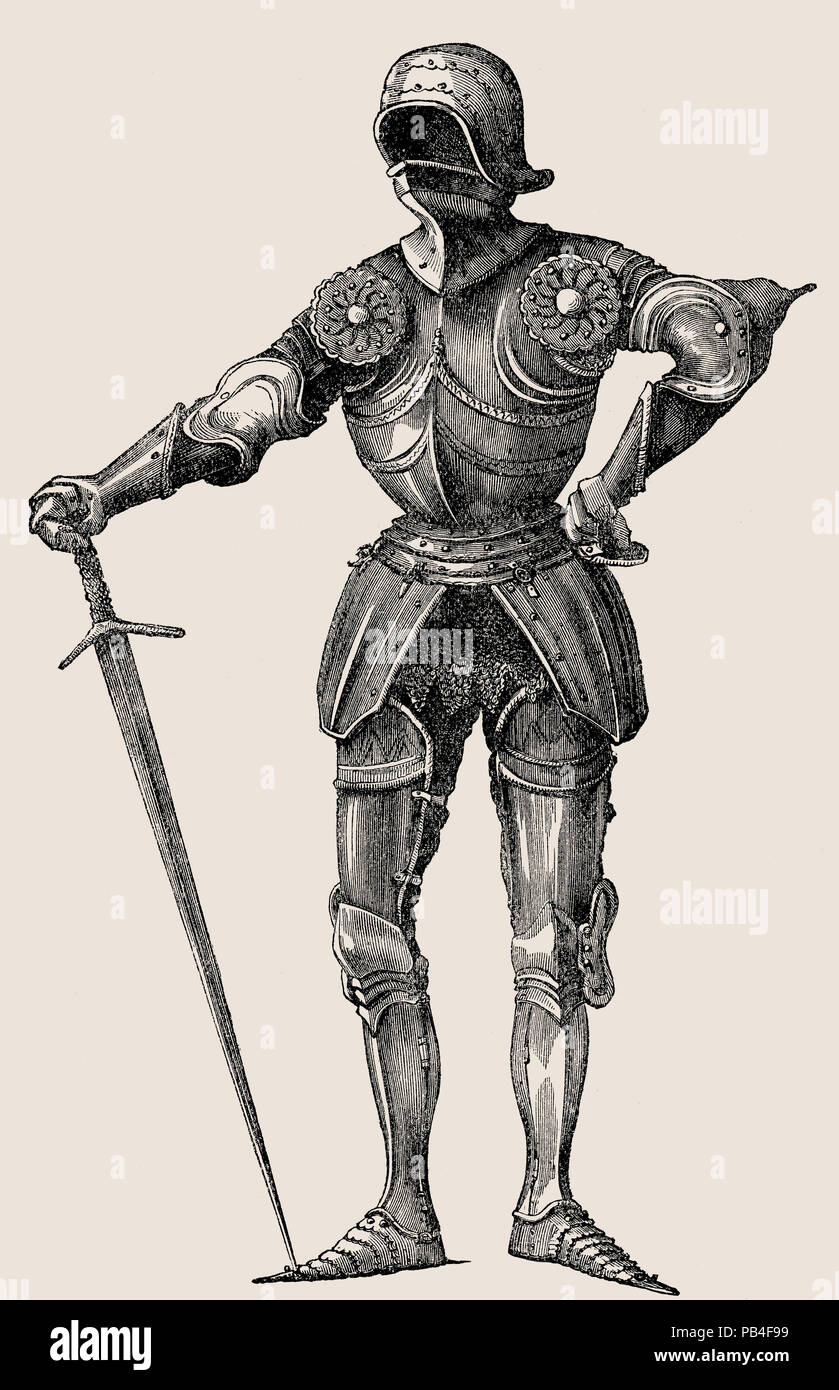 Suit of Armour at the Battle of Tewkesbury on 4th May 1471, Wars of the Roses, From British Battles on Land and Sea, by James Grant Stock Photo