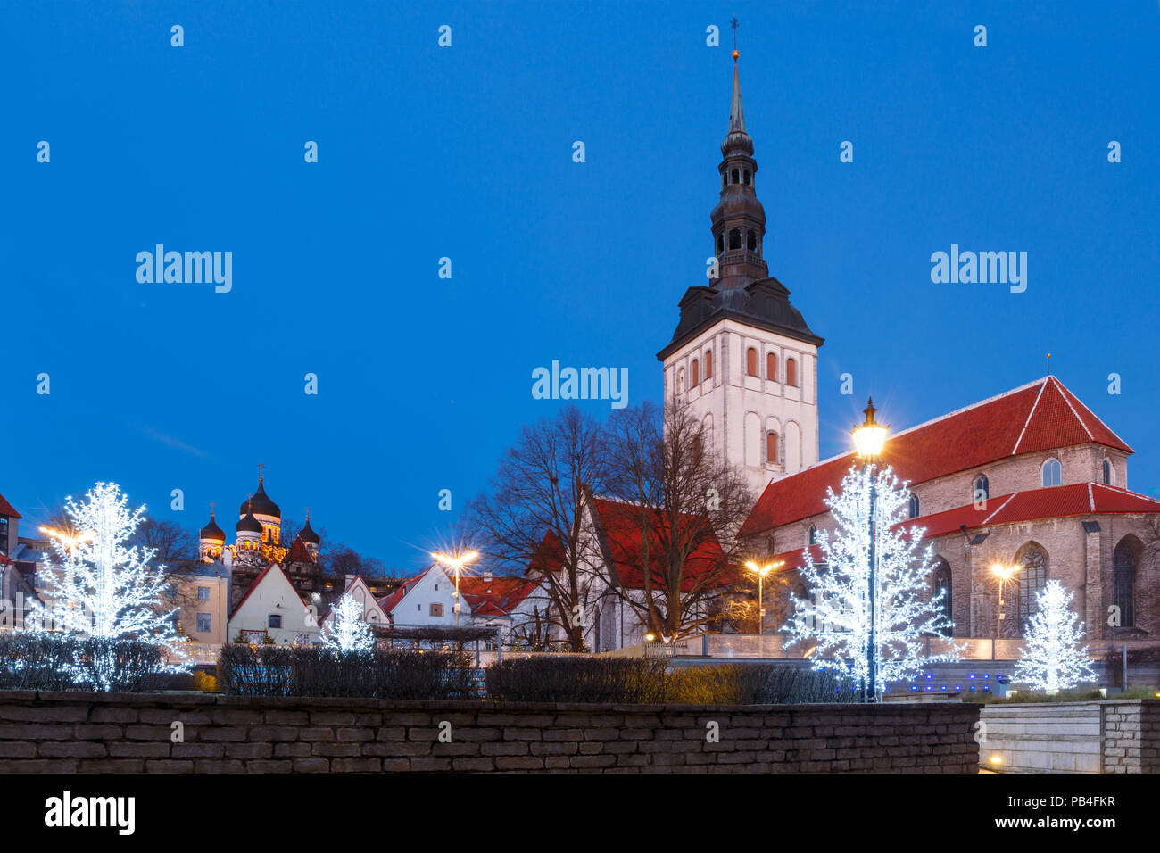 Night street in the Old Town of Tallinn, Estonia Stock Photo
