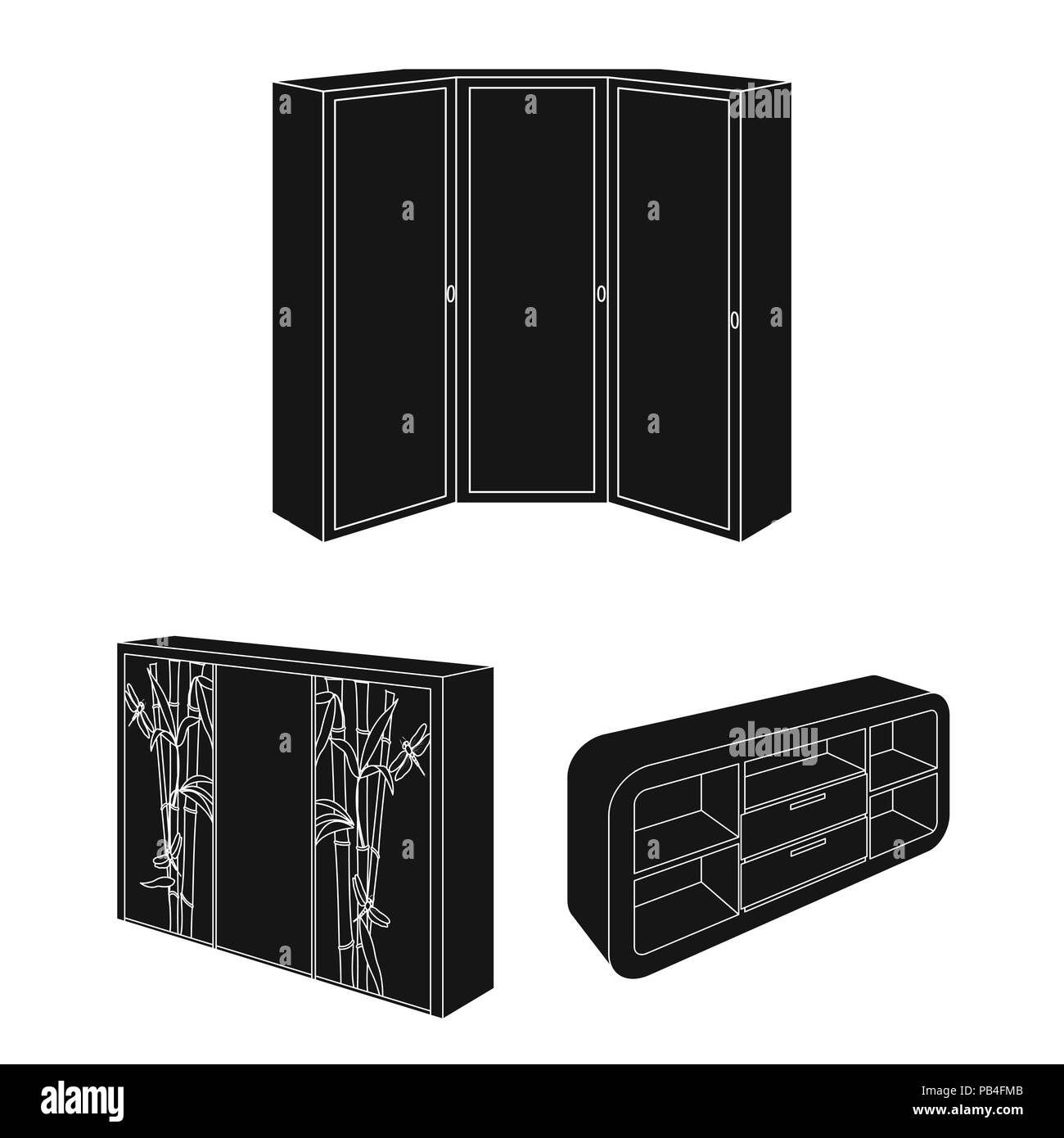 Bedroom Furniture Black Icons In Set Collection For Design