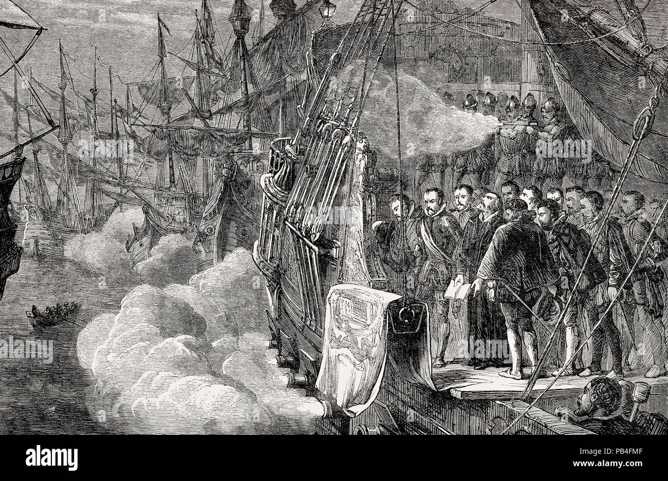Sir Francis Drake's burial at sea off Portobello, Panama, 28 January 1596, From British Battles on Land and Sea, by James Grant